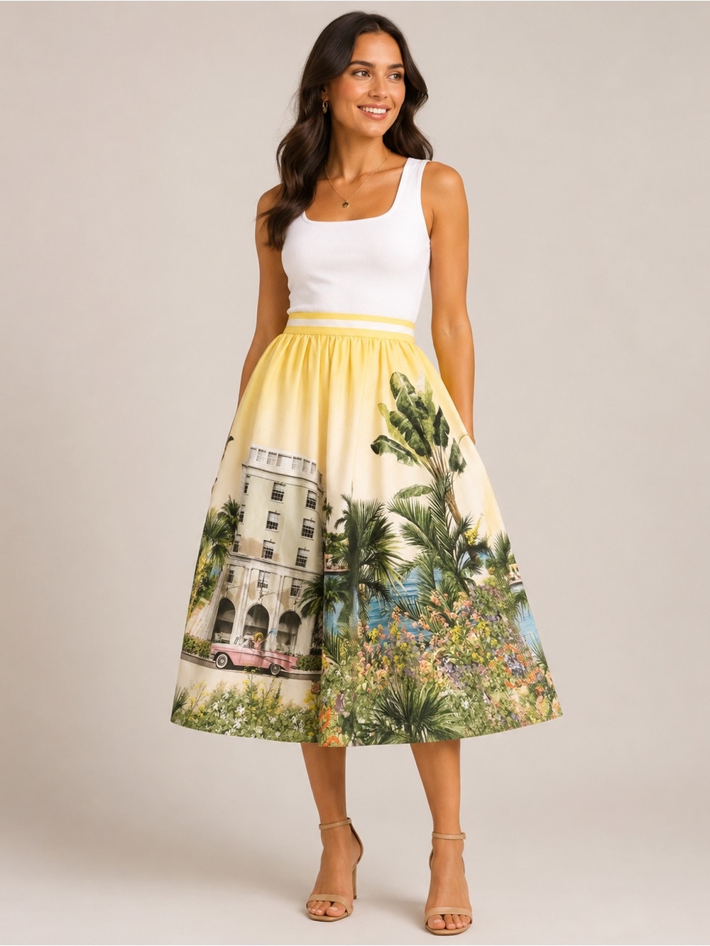 Alice + Olivia Earla Flare Skirt in the “Palm Beach” print. | Size 8